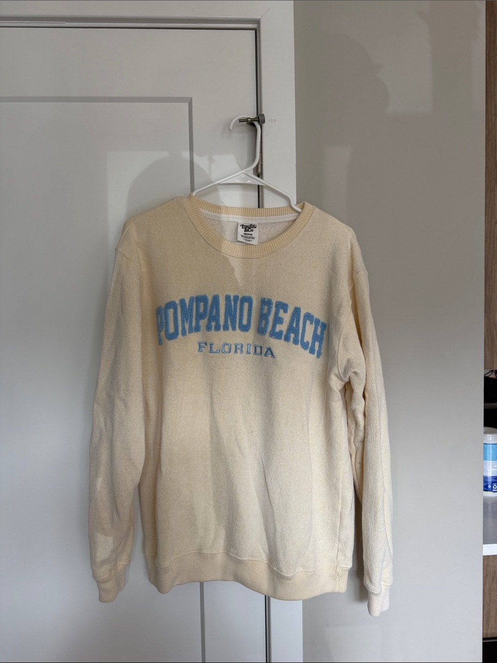 Pompano Beach Florida Crewneck Sweater - Cream with Blue Lettering